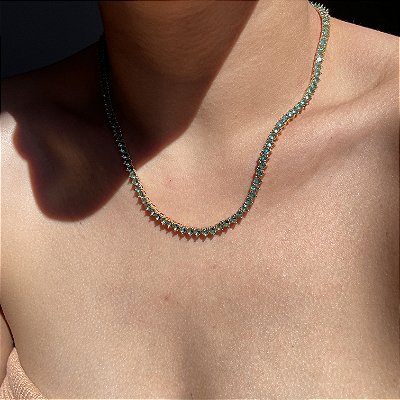 Colar Riviera 3mm Turmalina Banhado a Ouro - 40cm