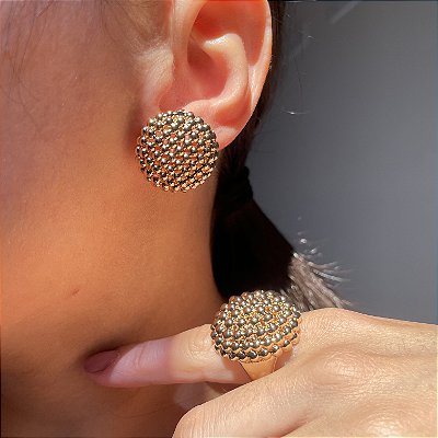 Conjunto Bubble Liso Banhado a Ouro - Aro 18