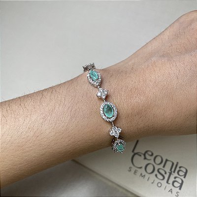 Pulseira Riviera Geométrica Turmalina Fusion Banhado a Ródio Branco