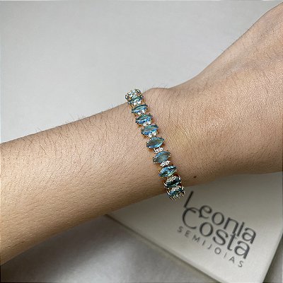 Pulseira Riviera Navetes Azul Banhado a Ouro