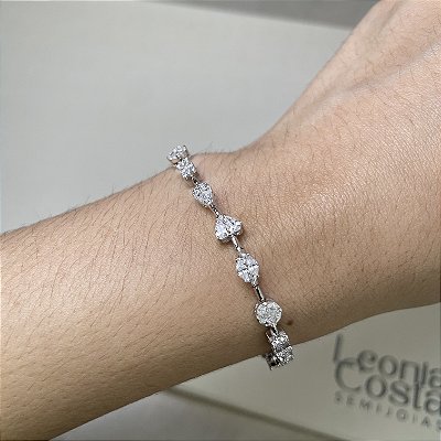 Pulseira Riviera Formas Geométricas Cristal Banhado a Ródio Branco