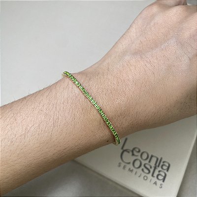 Pulseira Riviera Peridoto Cravação Inglesa Banhado a Ouro