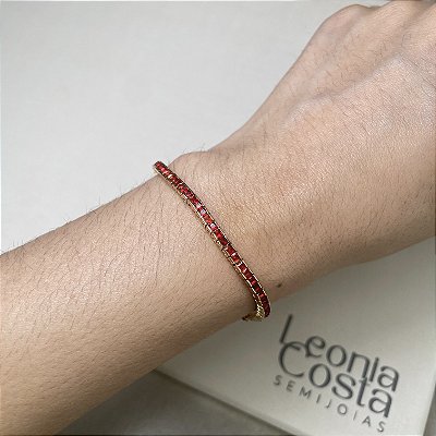 Pulseira Riviera Rubi Cravação Inglesa Banhado Rosê