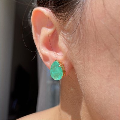 Brinco Gota Média Turmalina Fusion Banhado a Ouro