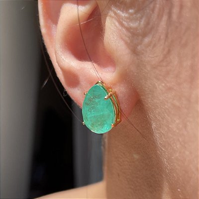 Brinco Gota Média Turmalina Fusion Banhado a Ouro