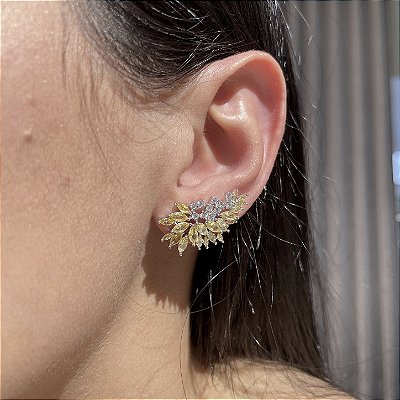 Brinco Ear Cuff Yellow Fancy Banhado a Ródio Branco