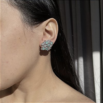 Brinco Ear Cuff Leaf Navetes Turmalina Fusion Banhado a Ródio Branco