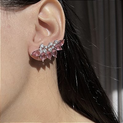Brinco Ear Cuff Rosê Banhado a Ródio Branco