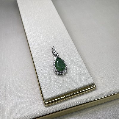 Pingente Avulso Gota Esmeralda Fusion Banhado a Ródio Branco