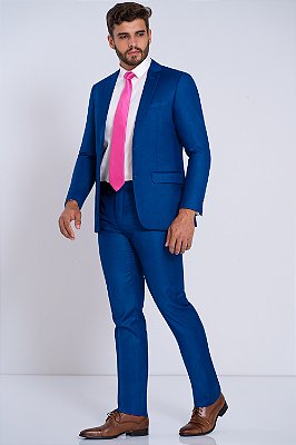 Terno 2 botões 2 aberturas, calça com ajuste, Slim Fit - Cor: Azul