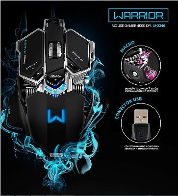 Mouse Gamer Multilaser Warrior Mecânico 4000 Dpi - MO246 com MousePad