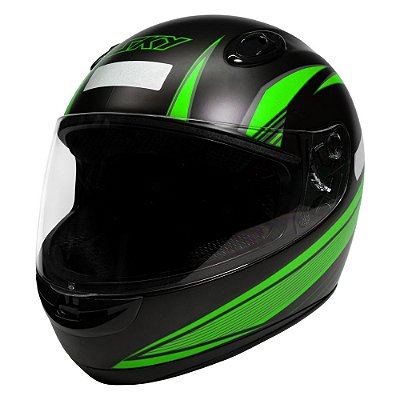 Capacete Sky Apolo Preto Fosco, Transf Verde 58