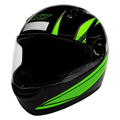 Capacete Sky Apolo Preto Brilho, Transf Verde 56