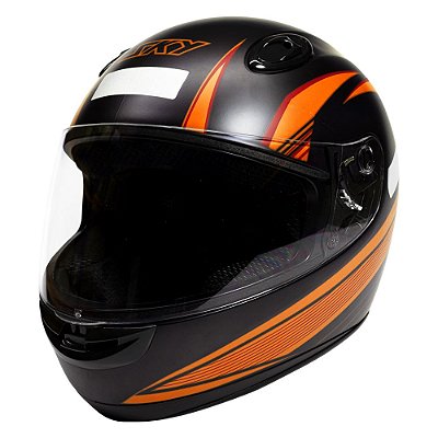 Capacete Sky Apolo Preto Fosco, Transf Laranja 60