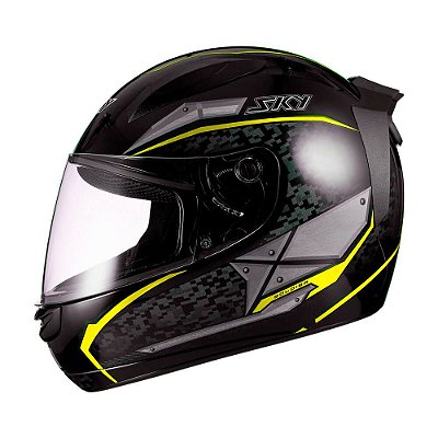 Capacete Sky Two Soldier Preto Brilho Transf Amarelo 60