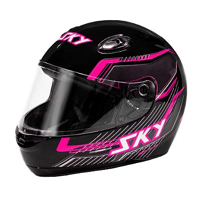 Capacete Sky Gamma Preto Brilho Transf Rosa 60