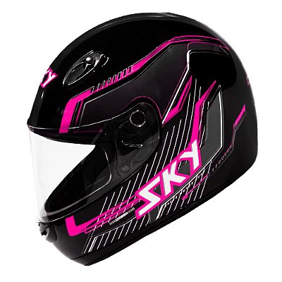 Capacete Sky Gamma Preto Brilho Transf Rosa 56