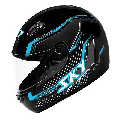 Capacete Sky Gamma Preto Brilho Transf Azul 56