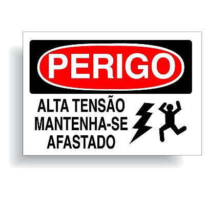 Perigo alta tensão mantenha-se afastado com opção em vinil adesivo ou placa