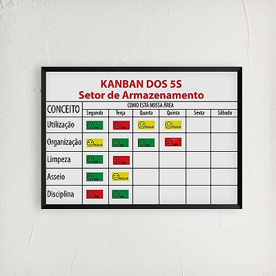 Quadro Kanban do 5 S 60 x 90 cm totalmente personalizado em chapa galvanizada