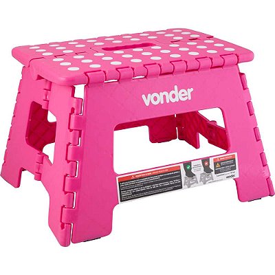 Banqueta Plástica Multiuso Dobrável Capacidade 150 Kg Rosa Vonder