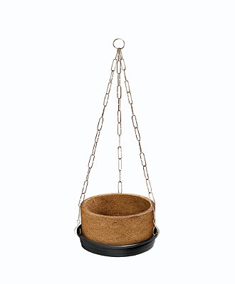 Vaso xaxim em fibra de coco com prato e corrente numero 01