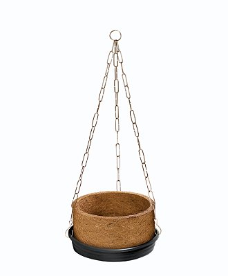 Vaso xaxim em fibra de coco com prato e corrente numero 2