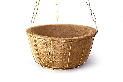 Vaso xaxim em fibra de coco de pendurar com estrutura de ferro e corrente Grande