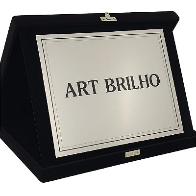 Placa Homenagem com Caixa Veludo Personalizada placa 10x15cm estojo em veludo cor preta 12x17cm