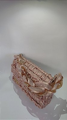 Bolsa Estojo de Cetim com corrente - Rosa Chá