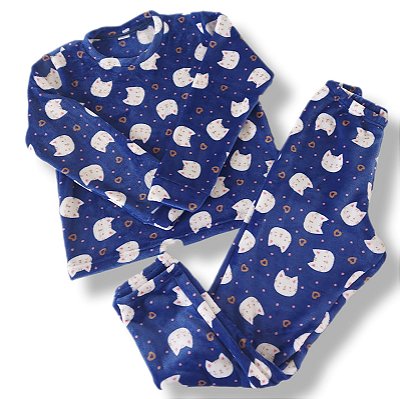 Pijama adulto gatinhos fundo marinho