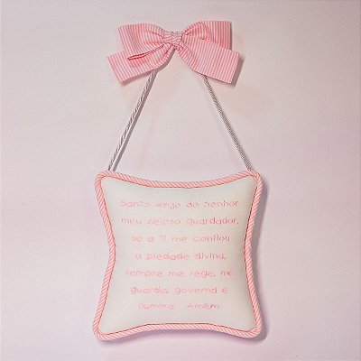 Almofadinha Santo Anjo rosa para pendurar