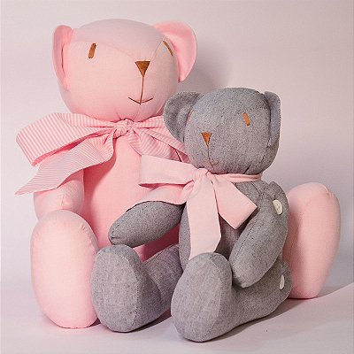 Conjunto de Ursos de Pano Articulados Rosa e Cinza