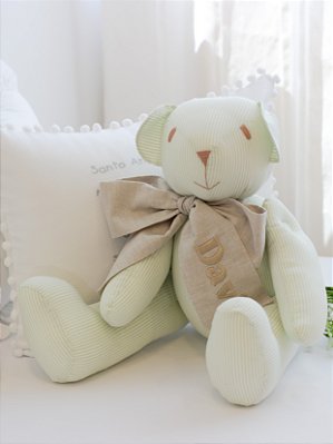 Urso de Pano Articulado Personalizado – Azul Poá Atelier - Listra verde