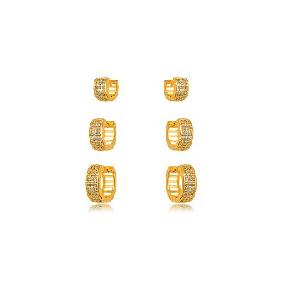 BRINCO SEMIJOIA TRIO ARGOLA MICRO ZIRCONIA CONFECCIONADO EM BANHO DE OURO 18K