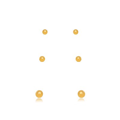 BRINCO SEMIJOIA TRIO BOLINHAS LISAS CONFECCIONADO EM BANHO DE OURO 18K