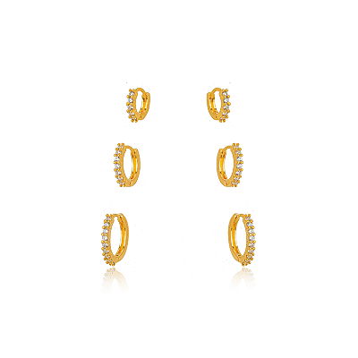 BRINCO SEMIJOIA TRIO MICRO ZIRCONIA CONFECCIONADO EM BANHO DE OURO 18K