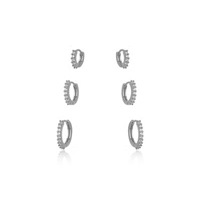 BRINCO SEMIJOIA TRIO MICRO ZIRCONIA CONFECCIONADO EM BANHO DE RÓDIO