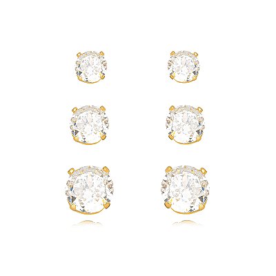 BRINCO SEMIJOIA TRIO PONTO DE LUZ CRISTAL CONFECCIONADO EM BANHO DE OURO 18K