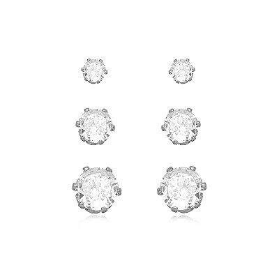 BRINCO SEMIJOIA TRIO PONTO DE LUZ CRISTAL CONFECCIONADO EM BANHO DE RÓDIO