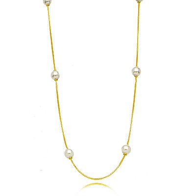 CHOKER SEMIJOIA PEROLA LISA CONFECCIONADO EM BANHO DE OURO 18K