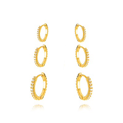 BRINCO SEMIJOIA TRIO ARGOLA MICRO ZIRCONIA CONFECCIONADO EM BANHO DE OURO 18K