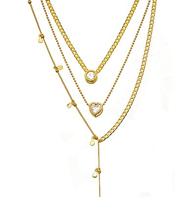 COLAR SEMIJOIA TRIO MIX CRISTAL CONFECCIONADO EM BANHO DE OURO 18K