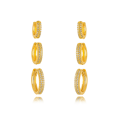 BRINCO SEMIJOIA TRIO MICRO ZIRCONIA CONFECCIONADO EM BANHO DE OURO 18K