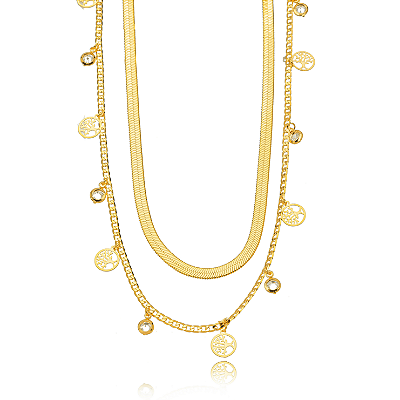 COLAR SEMIJOIA DUPLO CRISTAIS CONFECCIONADO EM BANHO DE OURO 18K