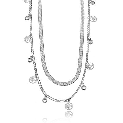 COLAR SEMIJOIA DUPLO CRISTAIS CONFECCIONADO EM BANHO DE RÓDIO