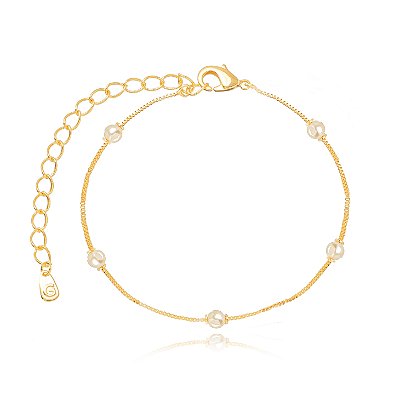 TORNOZELEIRA SEMIJOIA PEROLAS CONFECCIONADO EM BANHO DE OURO 18K