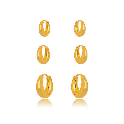 BRINCO SEMIJOIA TRIO ARGOLA LISA CONFECCIONADO EM BANHO DE OURO 18K