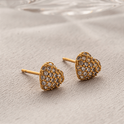 BRINCO SEMIJOIA CORACAO MICRO ZIRCONIA CONFECCIONADO EM BANHO DE OURO 18K