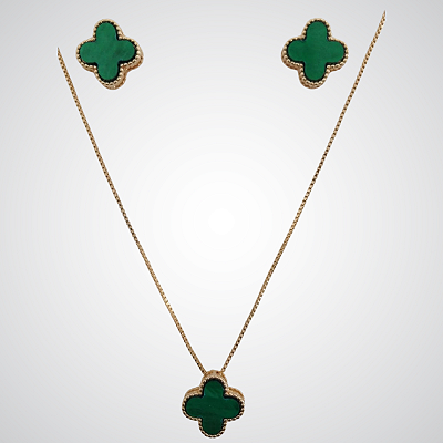 CONJUNTO SEMIJOIA VENEZIANA TREVO COM FECHO LAGOSTA 40/45CM CONFECCIONADO EM BANHO DE OURO 18K